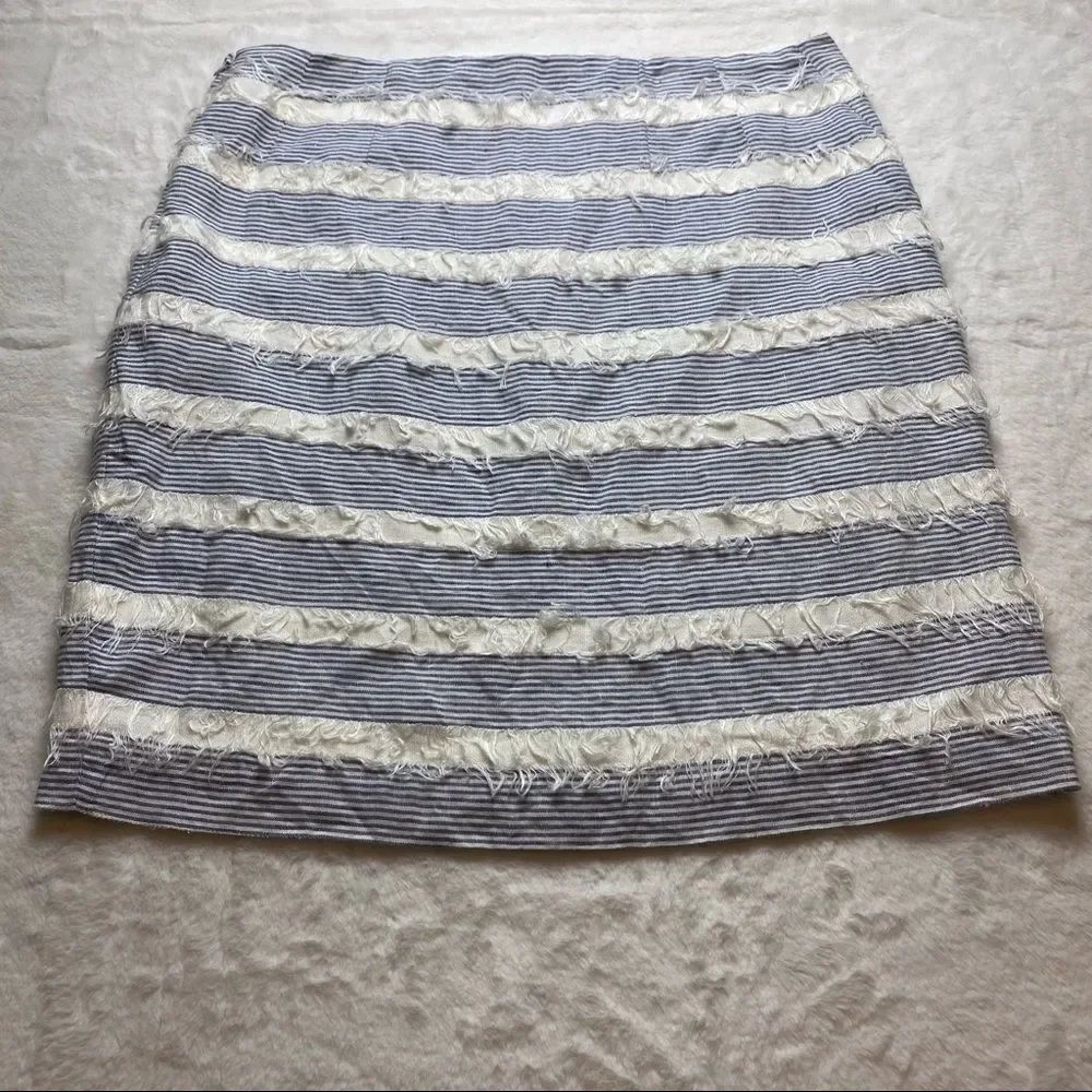 J. McLaughlin White/Blue Striped Linen Skirt Size 12
